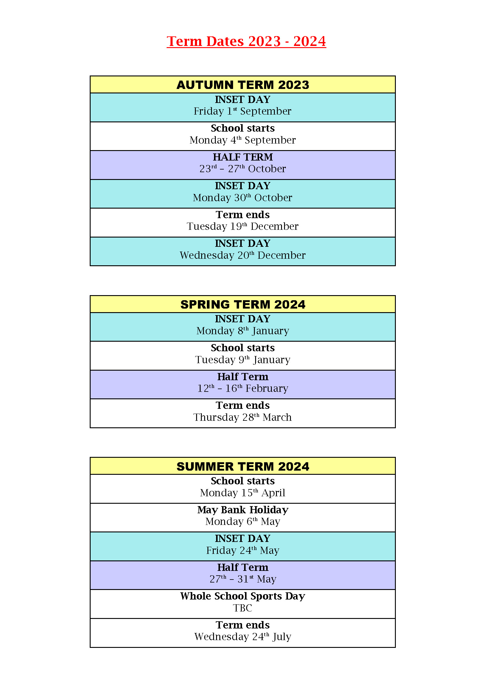 Bush Hill Park Primary School Term dates